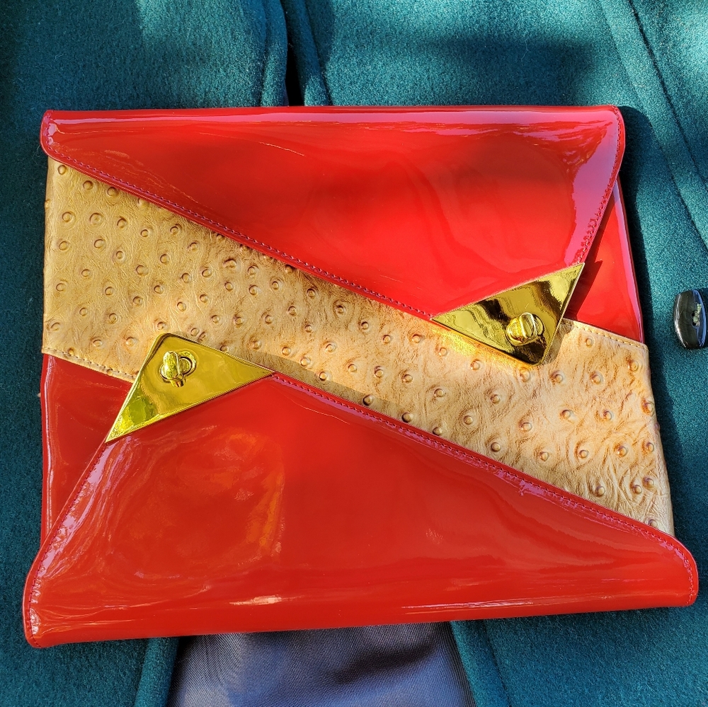 Ashard Richley Red Patent Envelope Clutch